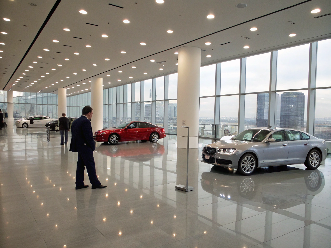 Clean automotive dealership showroom floor