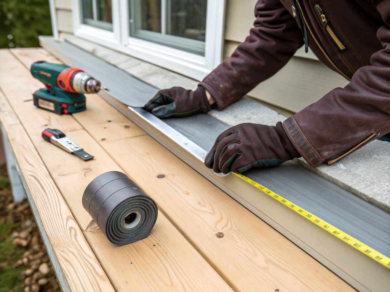 Self-adhesive termite perimeter flashing and sealing membrane applied to concrete slab step-down