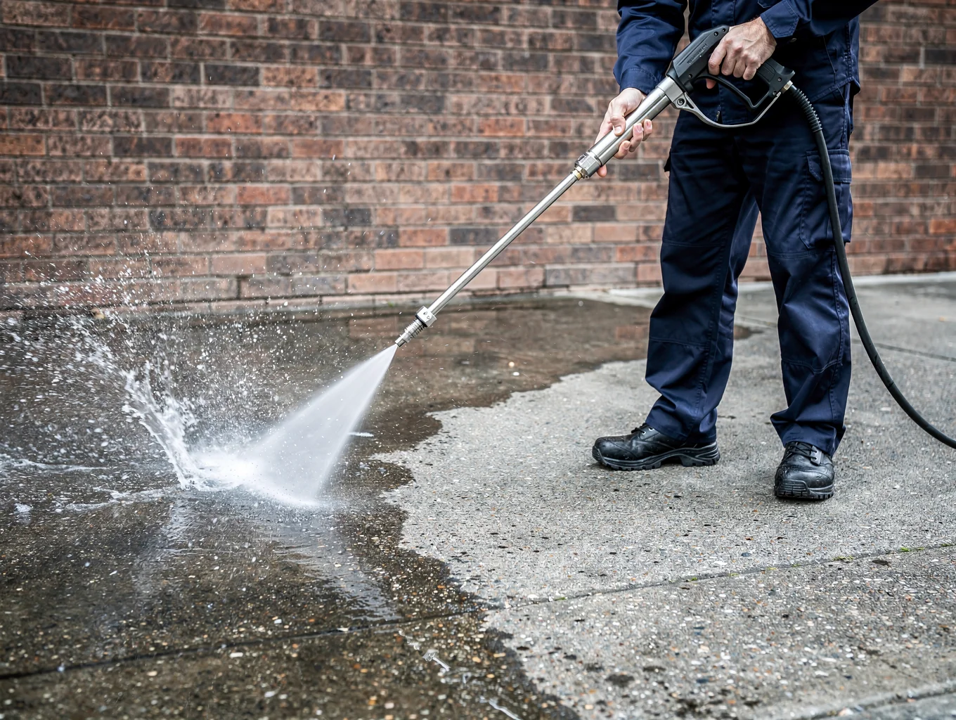 Industrial hot-water pressure cleaning of commercial loading dock