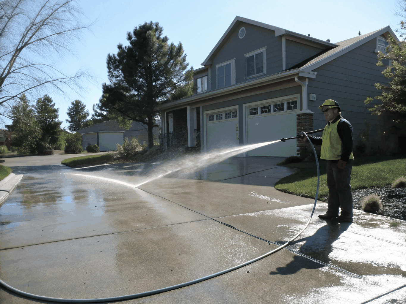 Professional cleaning of residential driveway and exterior surfaces
